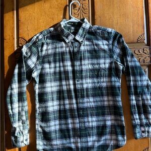 Eddie Bauer Green and White Plaid Button Down Shirt